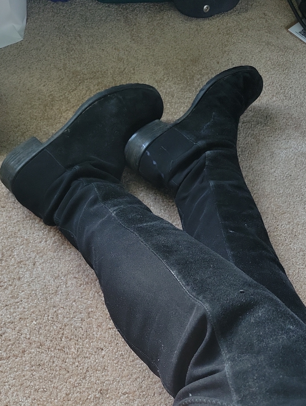 Stuart Weitzman Black Suede Knee-High Stretch Boots